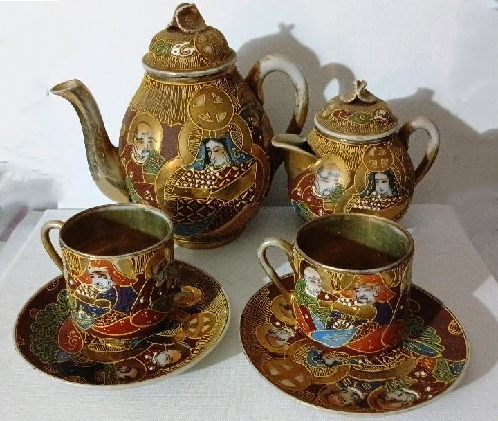 Interesting Antique Japanese Samurai‑Style Tea Set