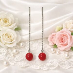 Elegant Red Carnelian Bead Lobe Threader, Sterling Silver Chain
