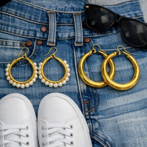 2 sets of lovely hoops 4 the price of one.Gold Tone & Faux Pearls Adorned.