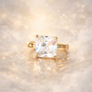CZ Gold Plated 925 Sterling Silver Large Cushion-Cut Halo Ring