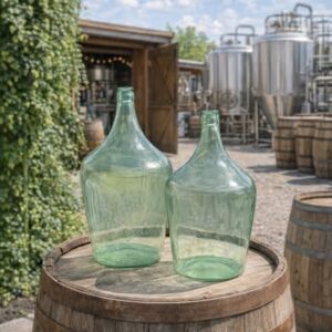 2 Large Vintage Green Glass Demijohn Bottles, Both in Perfect condition.