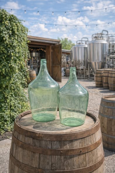 2 Large Vintage Green Glass Demijohn Bottles, Both in Perfect condition.
