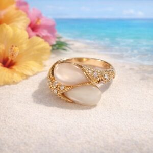 Beautiful Two‑Stone Teardrop Moonstone Gold Tone Ring