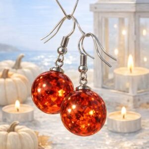 Rich Amber Orange-Red Drop Silver Earrings