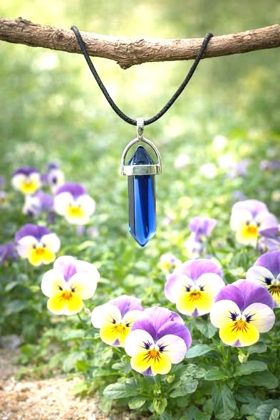 Natural Glaze Blue Gemstone Pendant Leather Necklace - Image 2