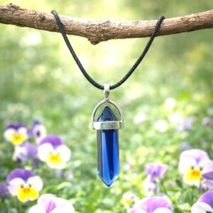 Natural Glaze Blue Gemstone Pendant Leather Necklace