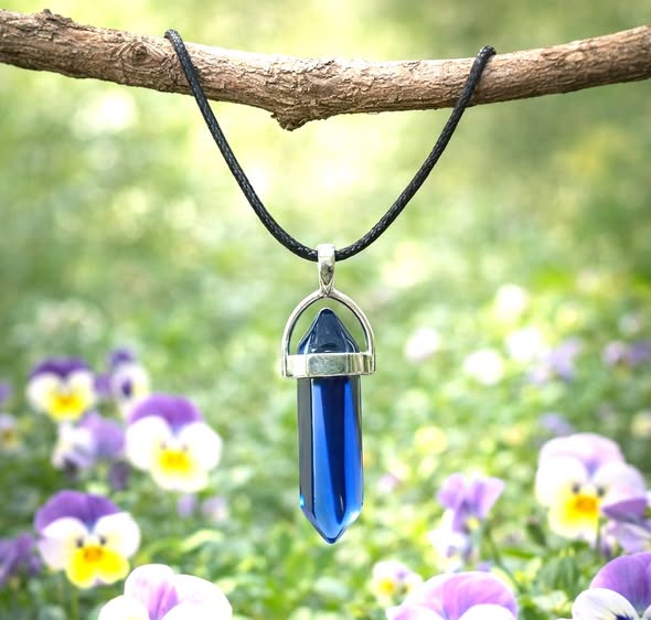 Natural Glaze Blue Gemstone Pendant Leather Necklace