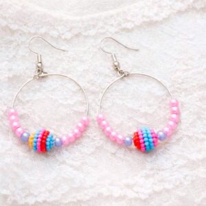 Romantic Fuscia Pink, Lilac & Striped Hoop Drop Earrings