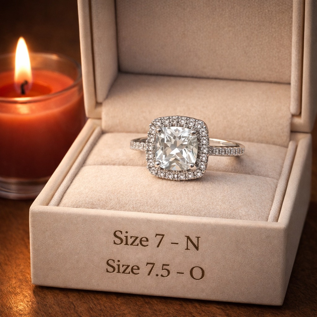 Cushion‑Cut White Crystal Sterling Silver Plated Halo Ring - Image 2