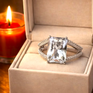 Large Emerald Cut Cubic Zirconia Sterling Silver Ring
