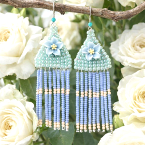 Cascading Lilac & Cream Fringe Chandelier Drop Earrings