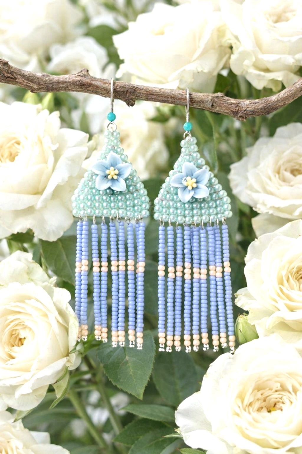 Cascading Lilac & Cream Fringe Chandelier Drop Earrings
