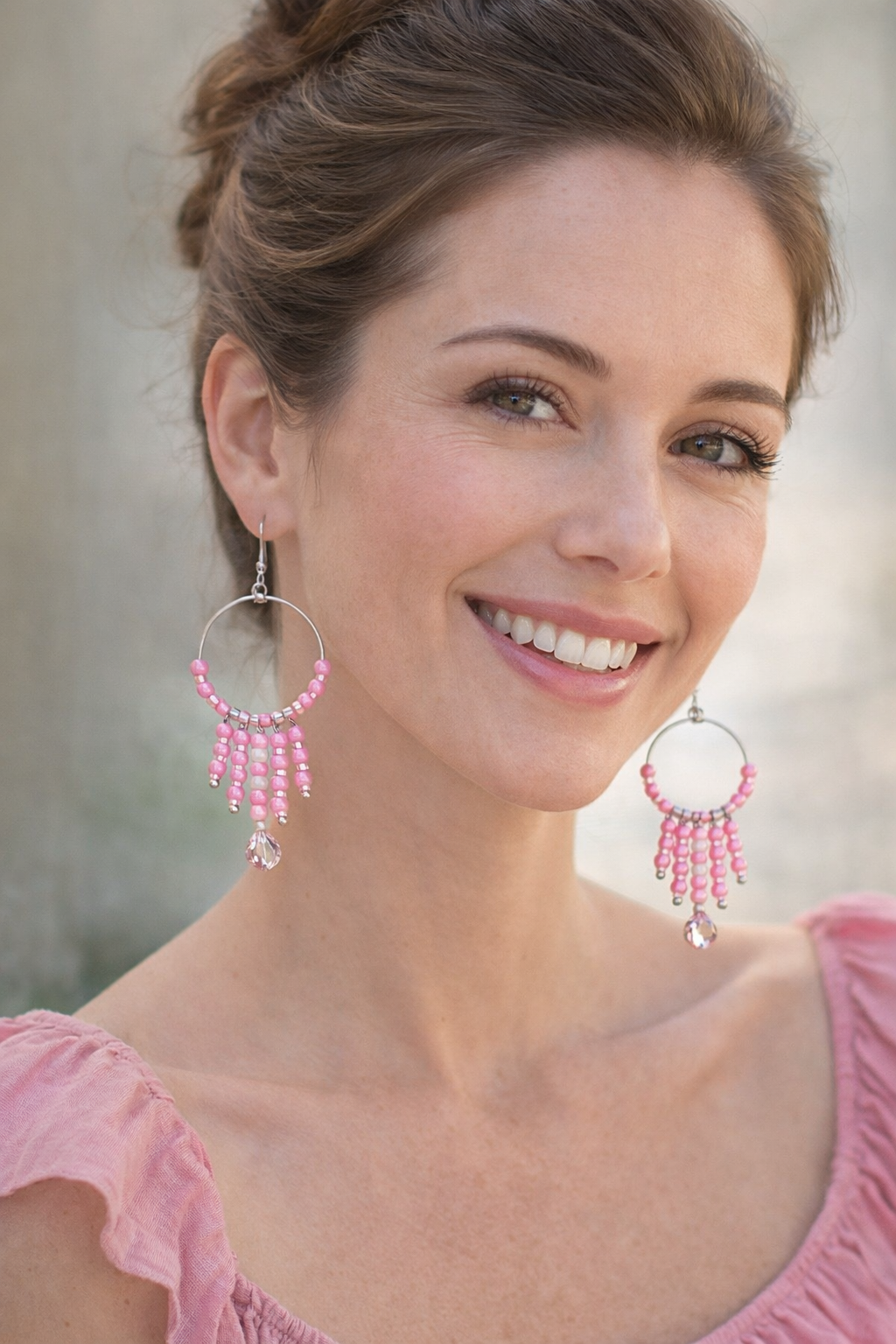 Handmade Pink Luster Faux Pearls Hoop Earrings - Image 5