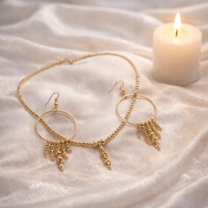 Gold Tone Necklace and Dangling Earring Set