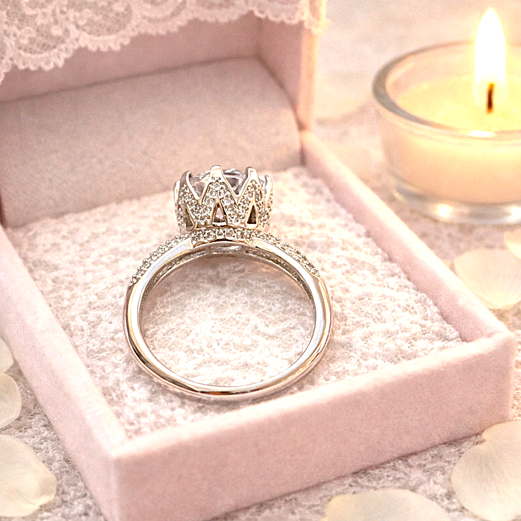 Round‑Cut Large White Cubic Zirconia Sterling S925 Silver Queen Ring - Image 2