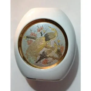gold edged miniature porcelain peacock vase