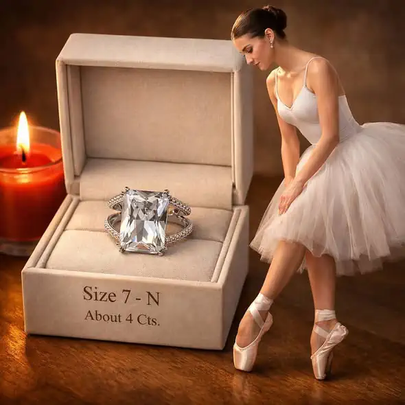 large emerald cut cubic zirconia sterling silver ring
