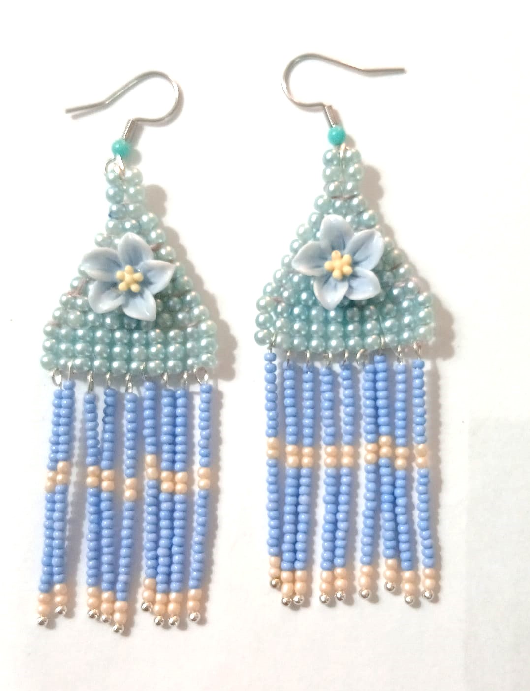 Cascading Lilac & Cream Fringe Chandelier Drop Earrings - Image 3