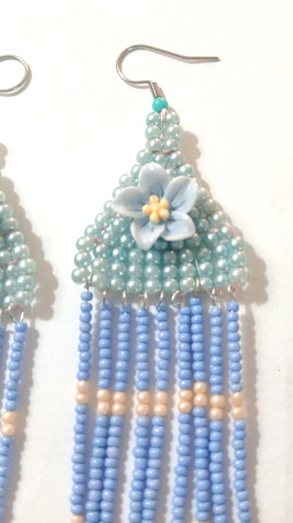 Cascading Lilac & Cream Fringe Chandelier Drop Earrings - Image 2