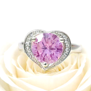 Romantic 925 Sterling Silver Pink Topaz Heart Ring