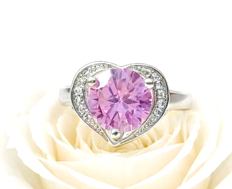 Romantic 925 Sterling Silver Pink Topaz Heart Ring