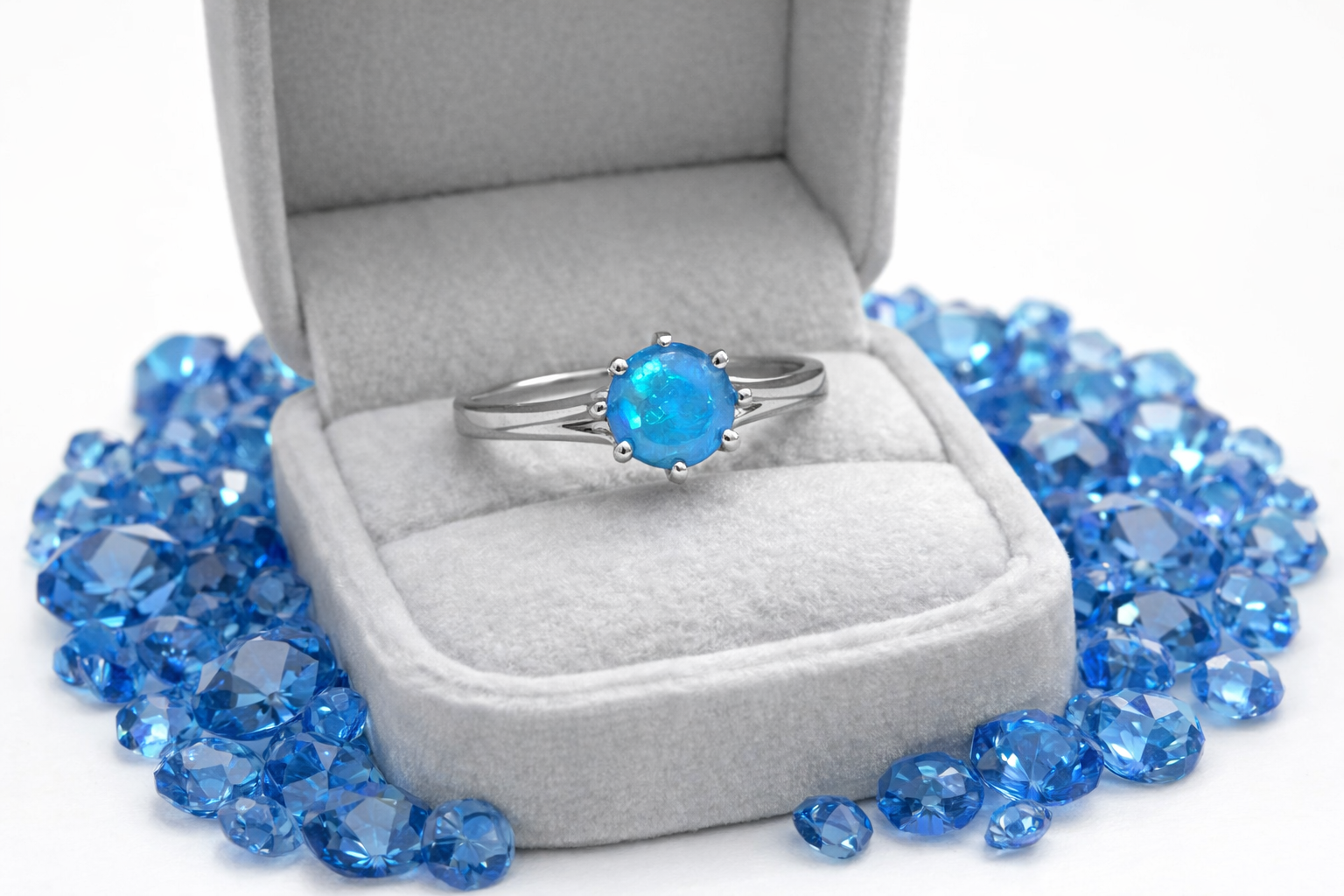 Pretty Blue Opal Silver Plated Ring - Image 2