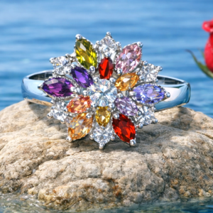 Multicolour Floral Gemstone Ring – Sterling Silver 925