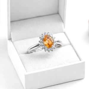 Gorgeous Sterling Silver Oval Brown Topaz & Cubic Zirconia Halo Ring