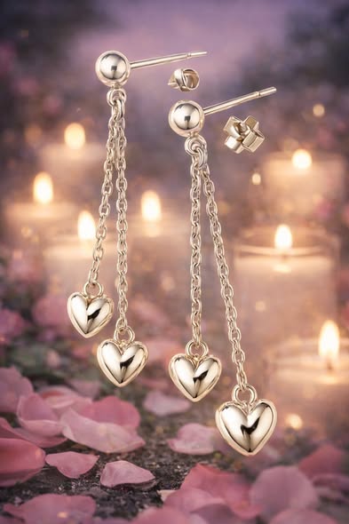 Hot Two Sterling Silver Heart Wishes Dangling Drop Earrings - Image 3