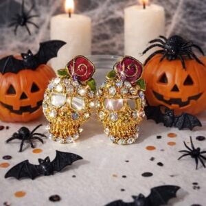 Halloween Gold Skull Stud Earrings 2cm x 1.2cm