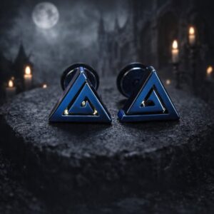 Geometric Gothic Triangle Spiral Studs Dark Blue Titanium Style