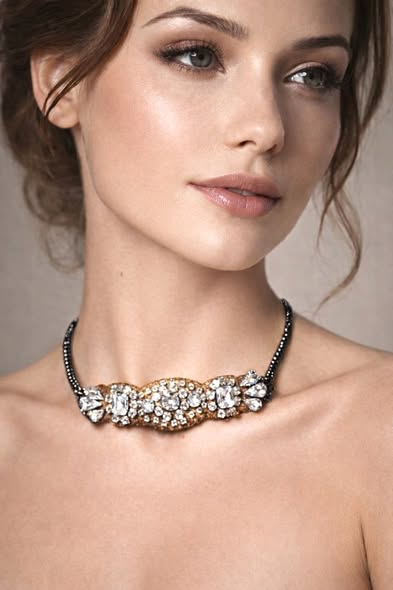 Vintage Leather Choker Necklace with Clear Rhinestone Gemstones - Image 2