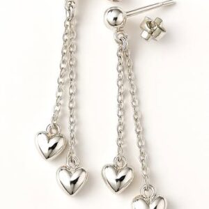 Hot Two Sterling Silver Heart Wishes Dangling Drop Earrings