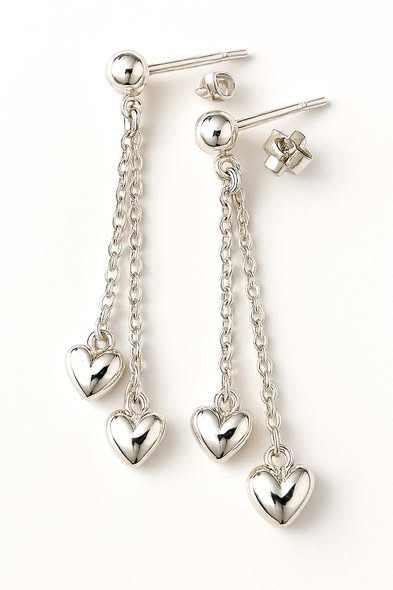 Hot Two Sterling Silver Heart Wishes Dangling Drop Earrings