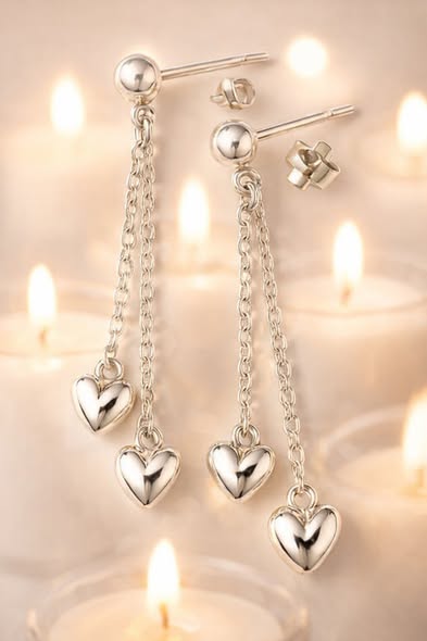 Hot Two Sterling Silver Heart Wishes Dangling Drop Earrings - Image 2