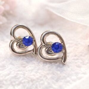 Superb Silver Plated Heart with Blue Gemstones Stud Earrings
