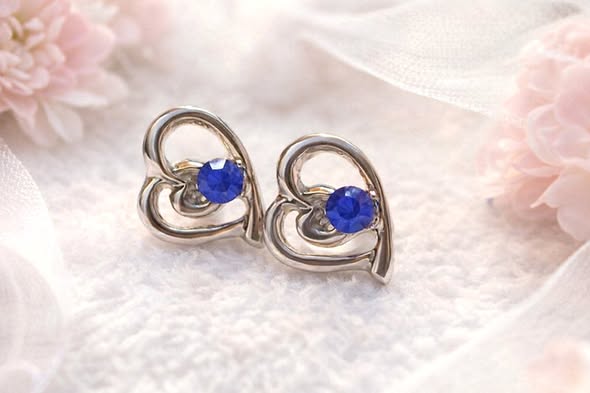 Superb Silver Plated Heart with Blue Gemstones Stud Earrings