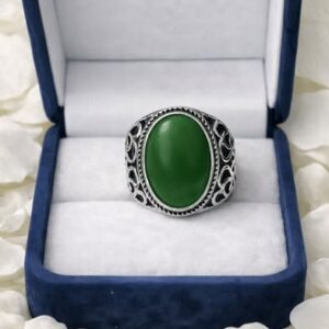 Beautiful Green Onyx Filigree Silver Tone Metal Ring