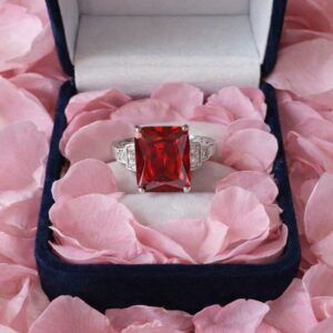 Solid 925 Sterling Silver Red & White Cubic Zirconia Ring