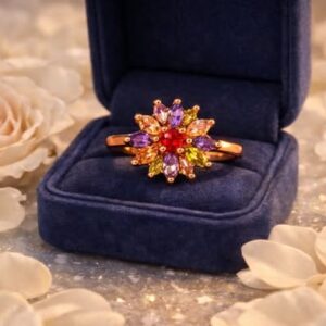 Glamorous Multicolour Rose Gold Finish Floral Gemstone Ring