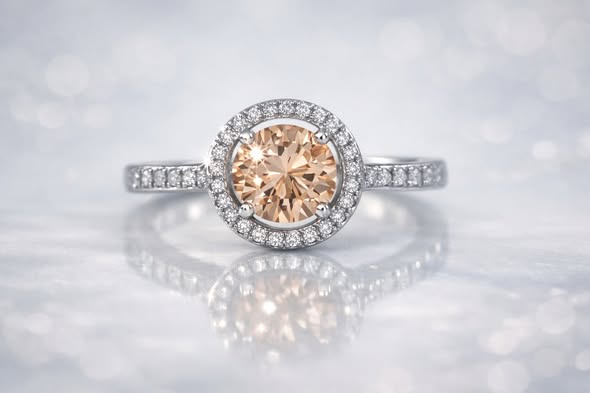Fabulous Sterling Silver Round Cut Champagne Topaz Ring