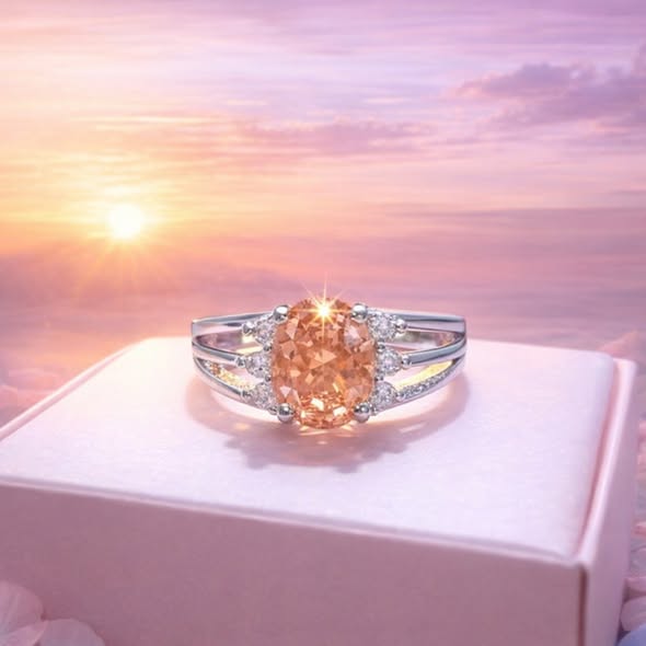 Stunning Oval‑Cut Brown Topaz & Cubic Zirconia 925 Silver Ring - Image 3