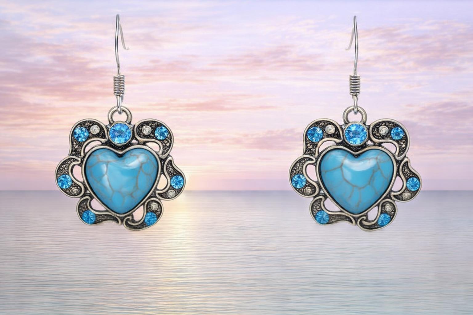 Beautiful Turquoise & Cobalt Blue Drop Earrings - Image 2