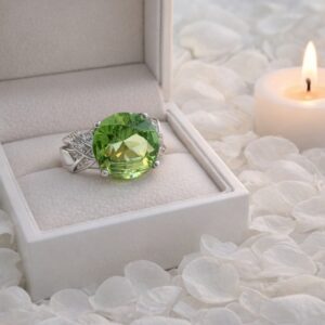 Sterling Silver Peridot Ring with Cubic Zirconia with Accents