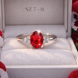 Gorgeous Oval Cut Red Topaz & CZ Sterling Silver Ring: Size 7 - N