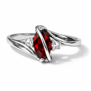 Petite Sterling Silver Marquise Red Ruby CZ Gemstone Ring
