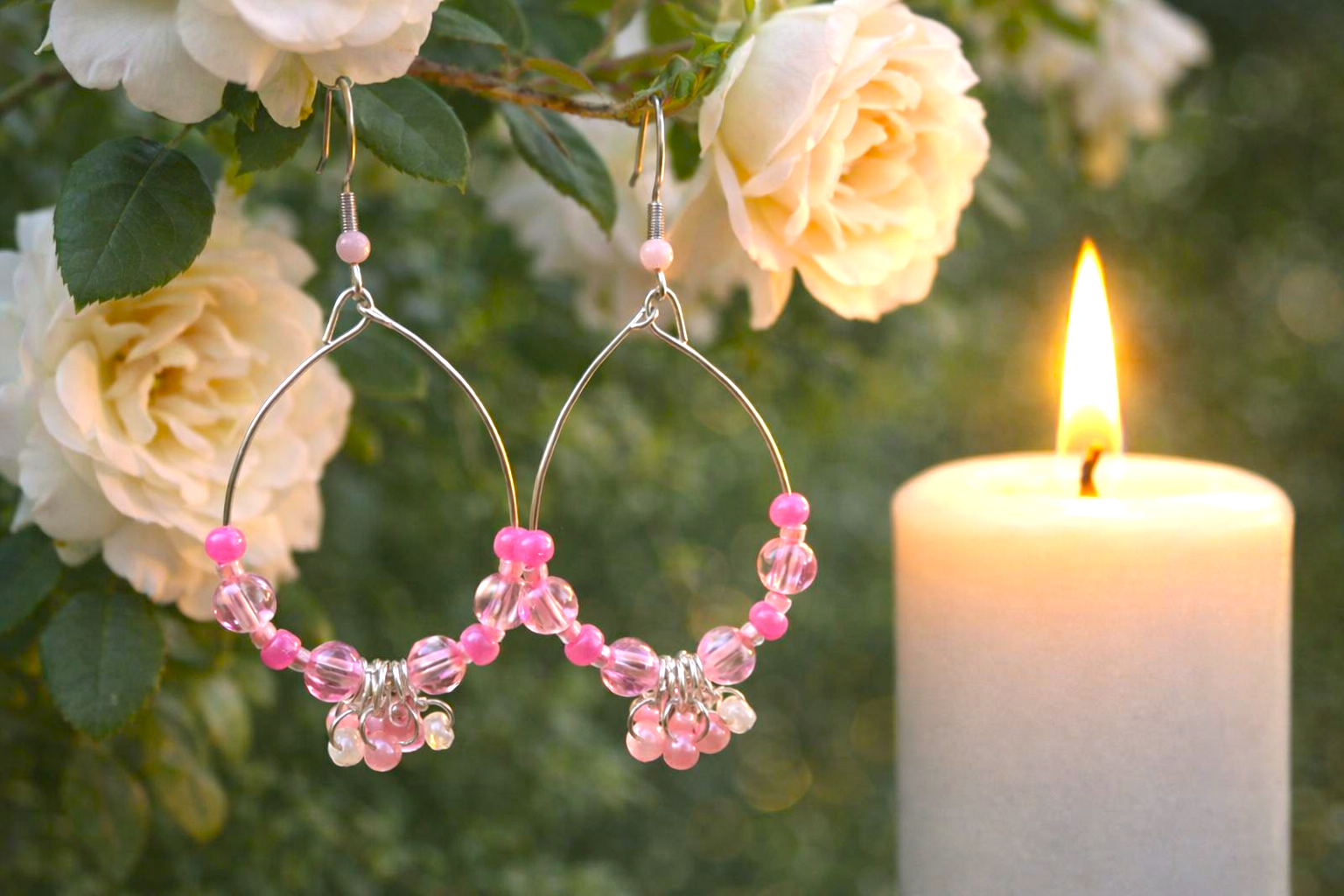 Elegant Handmade Pink Beaded Hoop Earrings – Boutique Style (Copy) - Image 2