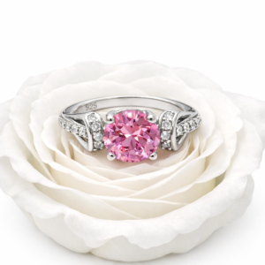 Amazing 925 Sterling Silver Round Pink Topaz & White Topaz Ring