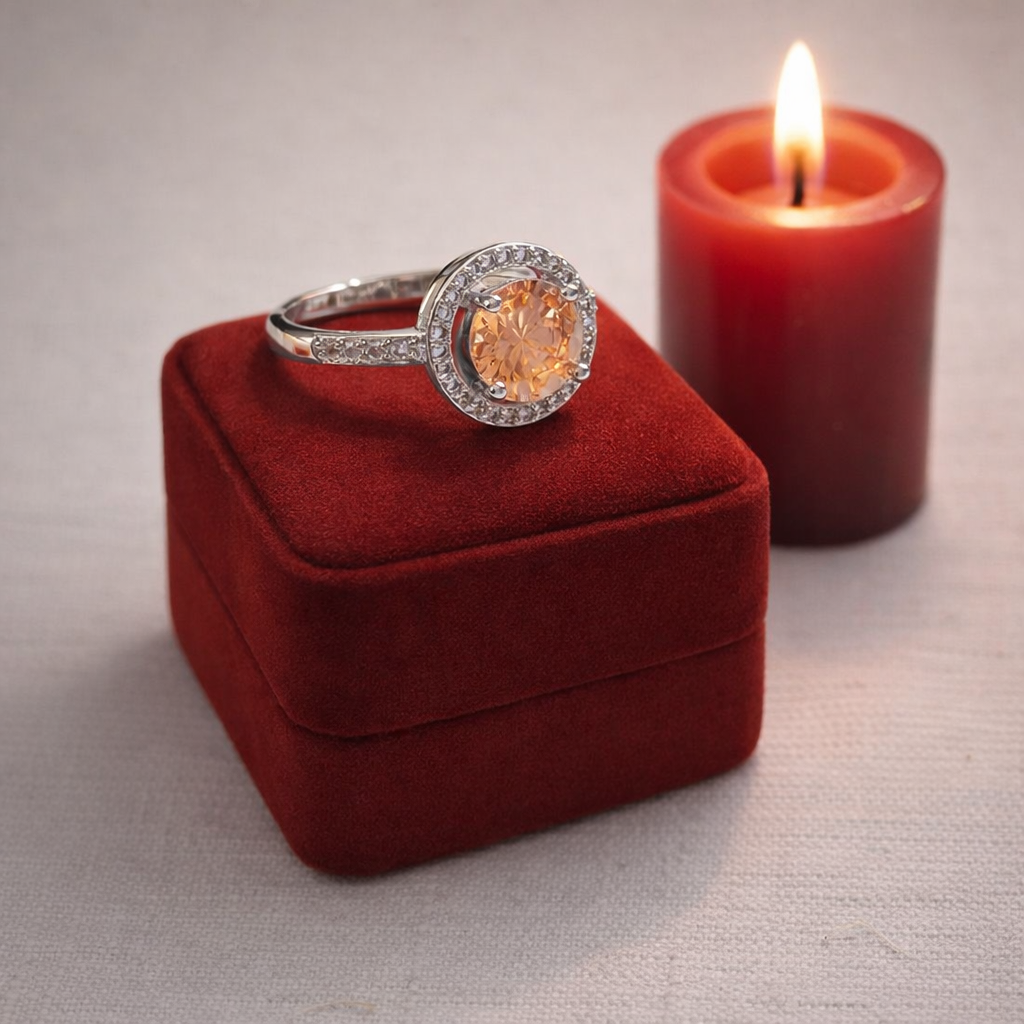 Fabulous Sterling Silver Round Cut Champagne Topaz Ring - Image 3