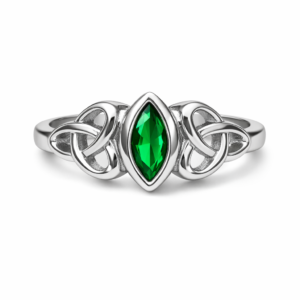 Marquise Green Gemstone Celtic Knot Silver Plated Ring 